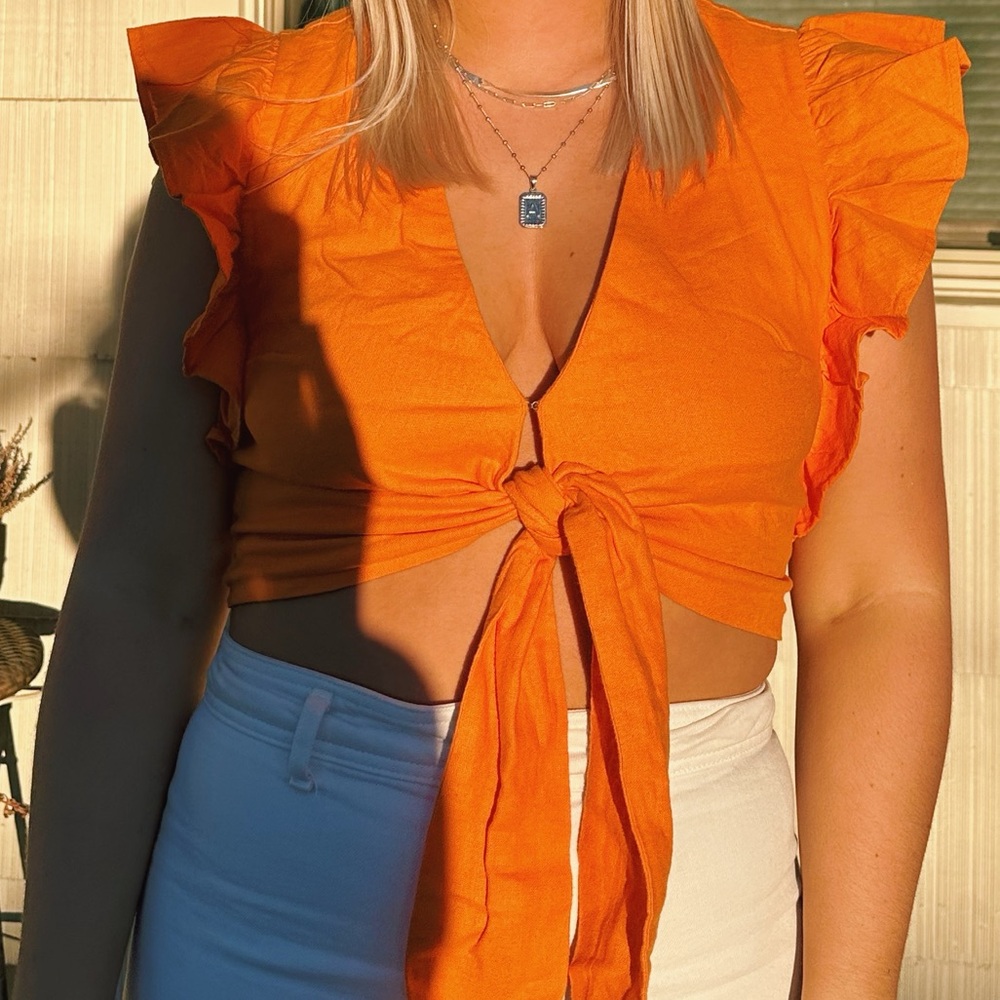 Abercrombie Orange Ruffle Tie-Front Top